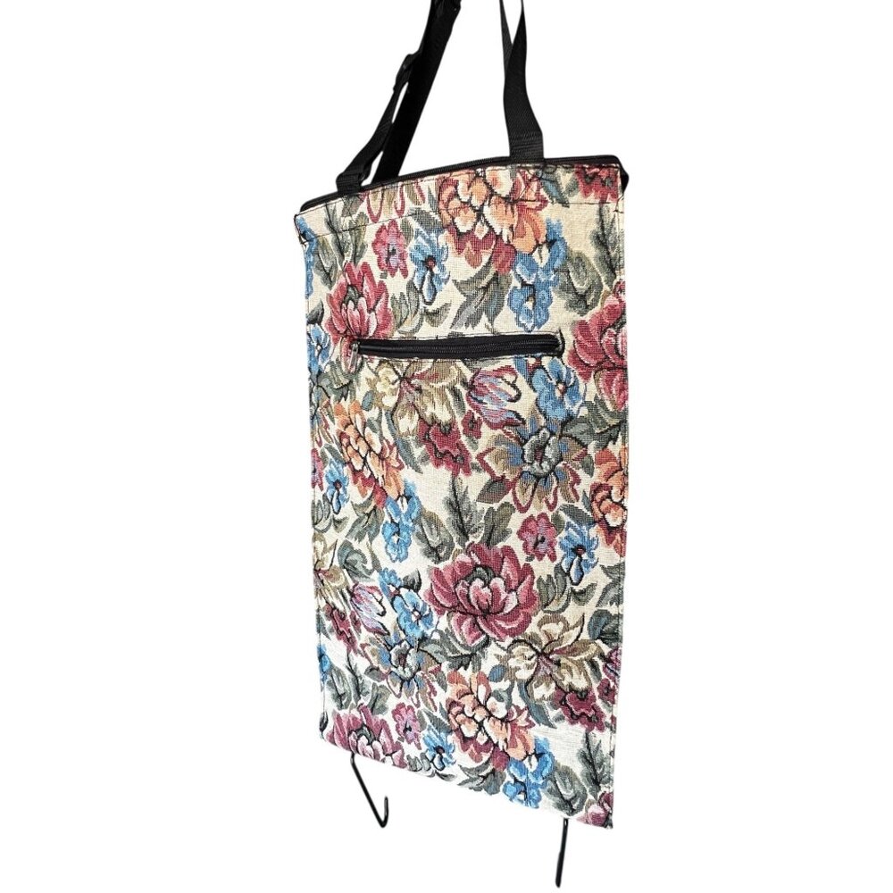 Vintage Floral Tapestry Rolling Shopping Bag 12" x 6.75" x 26.5" Granny Core - Picture 2 of 16